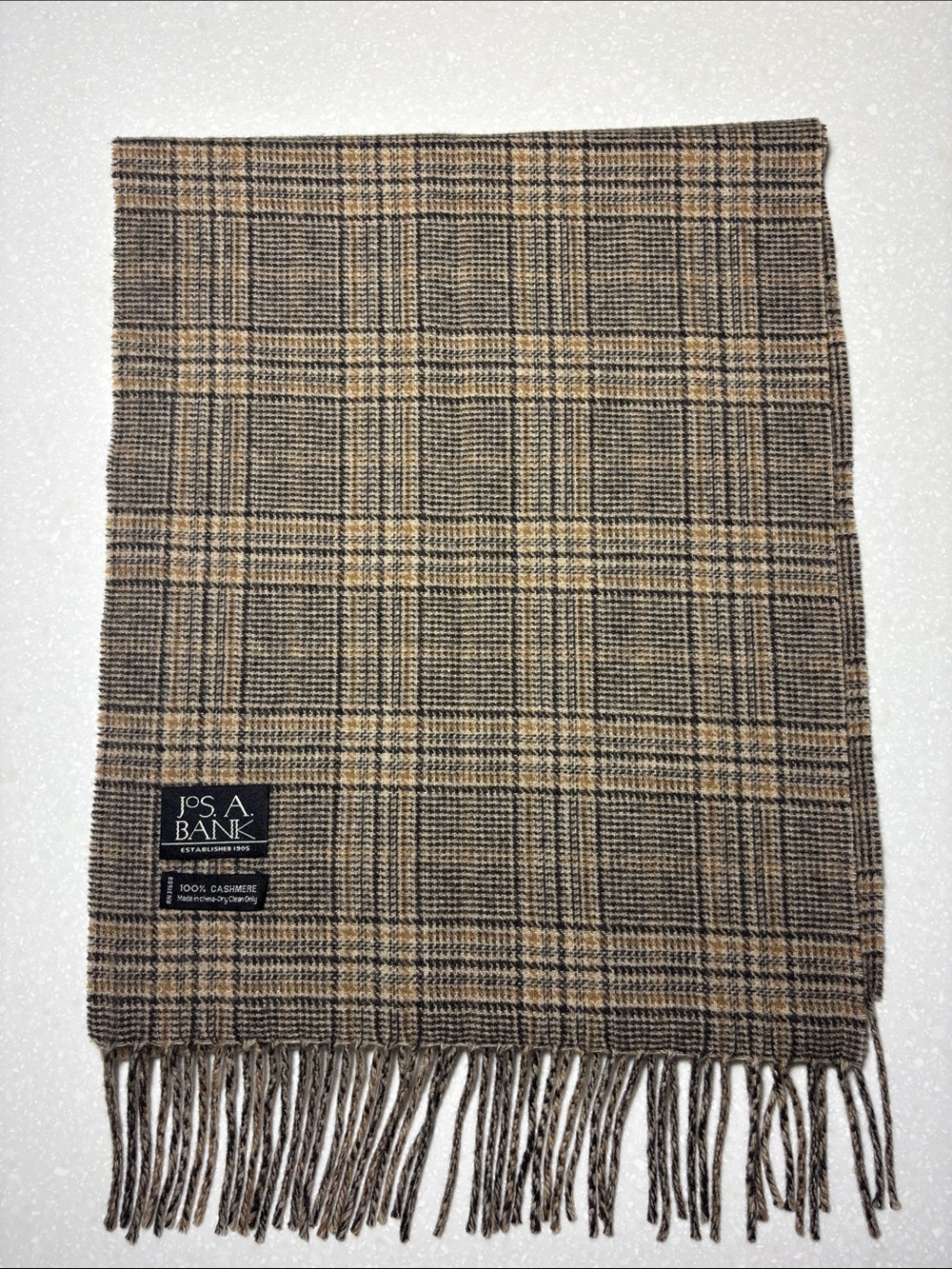 Jos. A. Bank 100% Cashmere Plaid Fringed Scarf